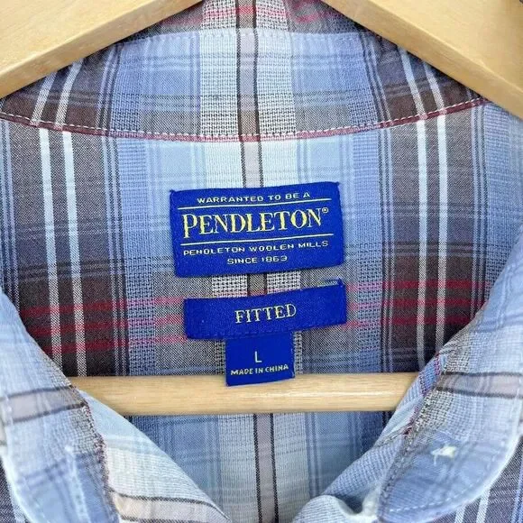 PENDLETON Women‎ 100% Cotton  Blue & Brown Plaid Button Up Shirt Size Large - Picture 7 of 8